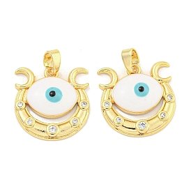 Rack Plating Brass Pendants, with Enamel & Clear Cubic Zirconia, Lead Free & Cadmium Free, Long-Lasting Plated, Evil Eye