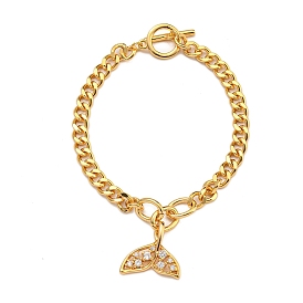 Brass Micro Pave Cubic Zirconia Bracelets, Alloy Enamel Fishtail Charm Bracelet for Women