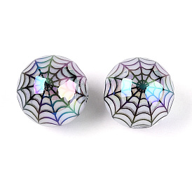 Непрозрачные акриловые бусины с УФ-покрытием, радужный, круглый с сетчатой оболочкой