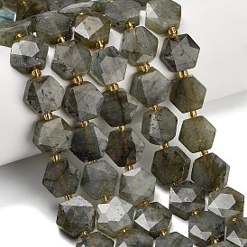 Бусы из натурального серого лабрадорита, шестиугольник, граненый шестиугольный разрез, с бисером