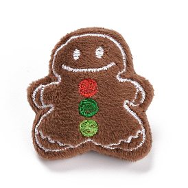Gingerbread Man Cotton & Non-Woven & Velvet Fabric Brooch, Cartoon Doll Iron Lapel Pin for Girl Women