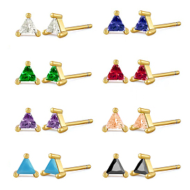 Geometric Triangle Cubic Zirconia Stud Earrings, Simple 925 Sterling Silver Earings