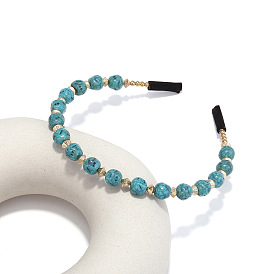 Boho Turquoise Beaded Headband for Women, Handmade Vintage Hair Accessories