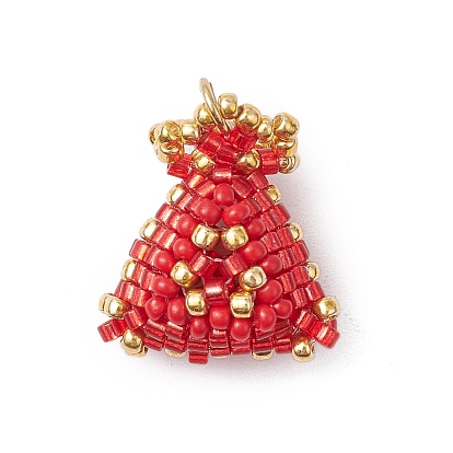 Подвески из стеклянного бисера в виде счастливого мешочка, с 304 кольцом из нержавеющей стали