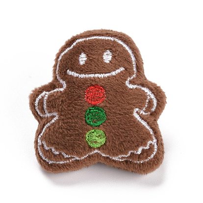 Gingerbread Man Cotton & Non-Woven & Velvet Fabric Brooch, Cartoon Doll Iron Lapel Pin for Girl Women