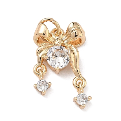 Латунные микропаве прозрачные подвески с фианитом, бантом прелести