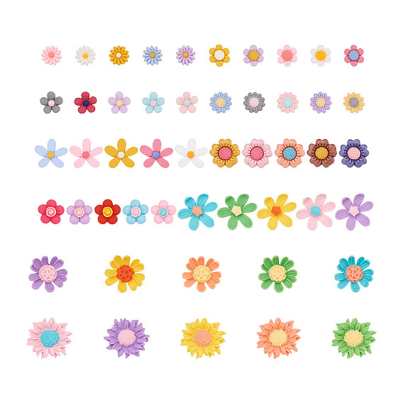 200Pcs 10 Style Opaque Resin Cabochons, Flower