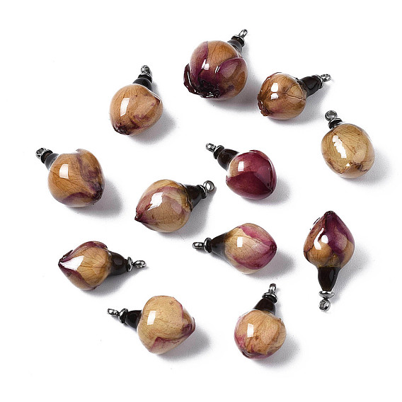 Подвески из натуральных настоящих роз ручной работы, покрыты прозрачной эпоксидной смолой, с 304 подвесками из нержавеющей стали, цвет нержавеющей стали