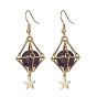 Natural Mixed Gemstone Dangle Earrings, Golden 304 Stainless Steel Star Long Drop Earrings