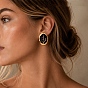 Boucles d'oreilles puces ovales en laiton émaillé et fleur, avec une épingle en argent sterling, or