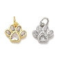 Brass Pave Clear Cubic Zirconia with Glass Charms, Paw Print Charms, Rack Plating, Long-Lasting Plated, Cadmium Free & Lead Free