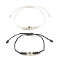2Pcs Flat Round with Heart Acrylic Braided Bead Bracelets Set with Glass Seed, Luminous Beaded Stackable Adjustable Bracelets for Women
