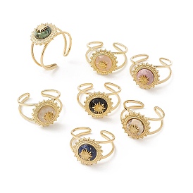 Bague manchette ouverte soleil pierres précieuses naturelles, Bijoux en acier inoxydable plaqué or pour femmes, placage ionique (IP)
