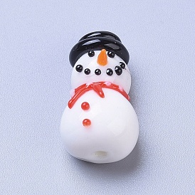 Perles lampwork, perles au chalumeau, faits à la main, bonhomme de neige de Noël dessin animé