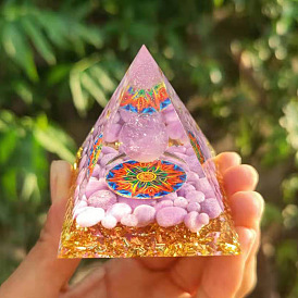 Orgonite Pyramid Resin Energy Generators, with Amethyst Inside, for Home Office Desk Decoration