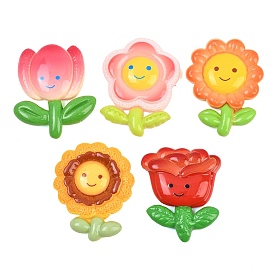 Непрозрачные кабошоны из смолы, цветок с улыбающимся лицом