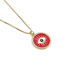 Copper and Zircon Evil Eye Necklace with Geometric Pendant for Women
