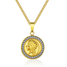 Collier pendentif en acier inoxydable, forme de pièce de monnaie