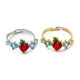 Anillo ajustable de manzana con circonitas cúbicas de colores y pedrería, 201 joyas de acero inoxidable para mujer