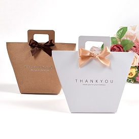 Kraft Paper Portable Package Bag, with Sealing Stickers,  Trapezoid with Word THANK YOU
