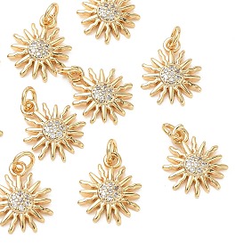 SHEGRACE Brass Micro Pave Cubic Zirconia Pendants, Cadmium Free & Nickel Free & Lead Free, Sun Charms, Clear