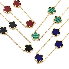 Golden 304 Stainless Steel Necklace, Resin Flower Necklaces