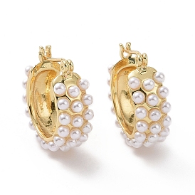 ABS Plastic Pearl Beaded Hoop Earrings, Brass Jewelry for Women