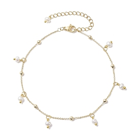 Bracelet de cheville en chaînes de câbles en laiton soudé, bracelet de cheville en perles de culture d'eau douce naturelles pour femme