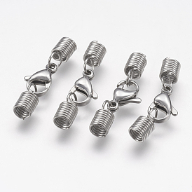 304 Stainless Steel Cord Ends, End Caps, with Lobster Claw Clasps
