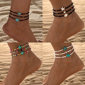 3шт. браслеты на ногу из синтетического бирюзового стекла с морскими звездами для пляжа