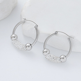 Серьги-кольца в винтажном стиле, круглые, из нержавеющей стали., со стразами