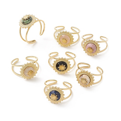 Bague manchette ouverte soleil pierres précieuses naturelles, Bijoux en acier inoxydable plaqué or pour femmes, placage ionique (IP)