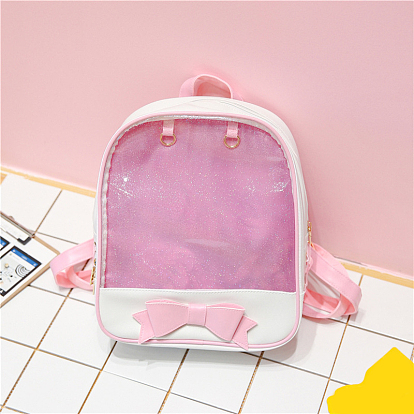 Cute Bowknot PU Leather Backpacks, with Clear Window, for Women Girls