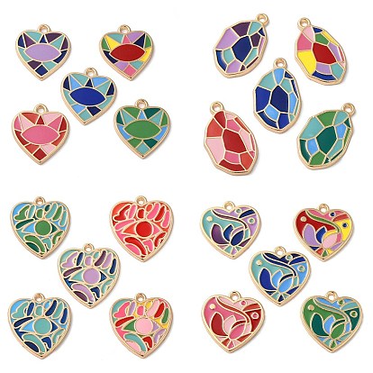 Цинк подвески эмали сплава, золотые, подвеска сердце/овал