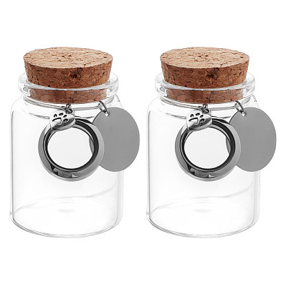 2 шт. прозрачные стеклянные пустые бутылки с подвесками в виде отпечатков лап в виде сердца и медальонов, для хранения шерсти домашних животных, платина