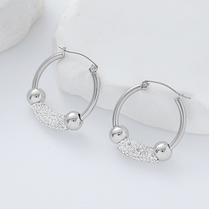 Серьги-кольца в винтажном стиле, круглые, из нержавеющей стали., со стразами