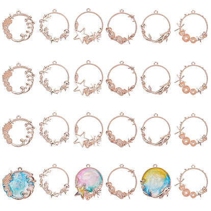 Alloy Open Back Bezel Pendants, For DIY UV Resin, Epoxy Resin, Pressed Flower Jewelry, Ocean Style, Ring