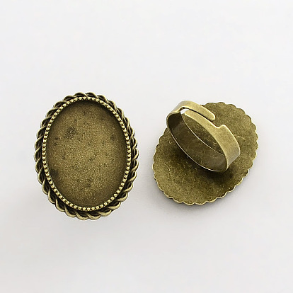 Vintage Adjustable Iron Finger Ring Components Alloy Cabochon Bezel Settings, Cadmium Free & Lead Free, 17x5mm, Oval Tray: 25x18mm