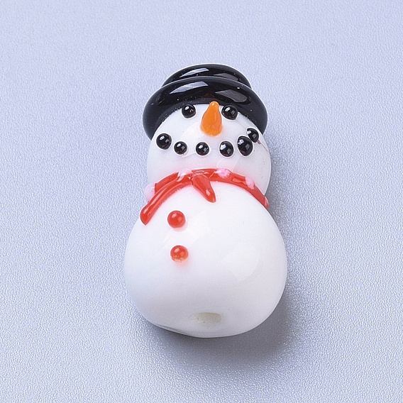 Handmade Lampwork Beads, Cartoon Christmas Snowman