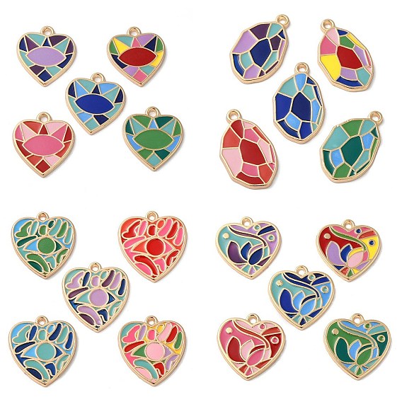 Цинк подвески эмали сплава, золотые, подвеска сердце/овал