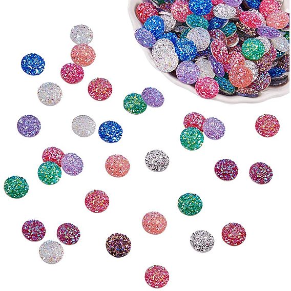 Resin Cabochons, Imitation Druzy Agate, Flat Round