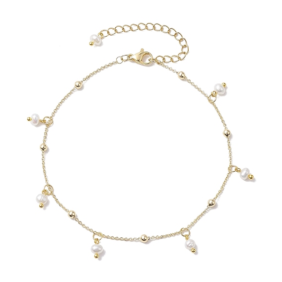 Браслет из паяной латунной цепочки на щиколотке, Женский браслет из натурального культивированного пресноводного жемчуга