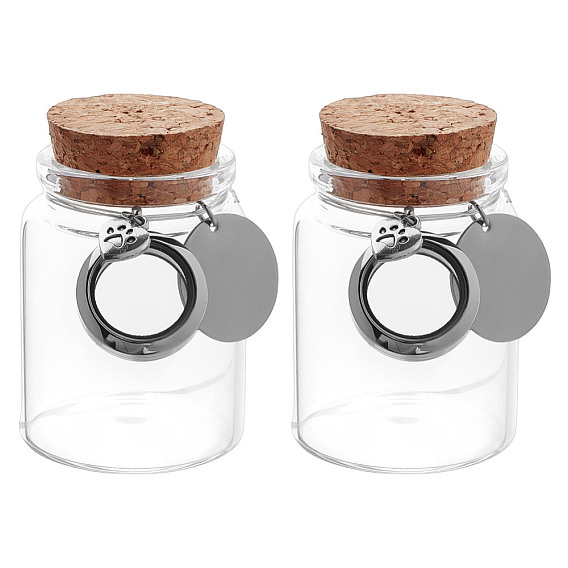 2 шт. прозрачные стеклянные пустые бутылки с подвесками в виде отпечатков лап в виде сердца и медальонов, для хранения шерсти домашних животных, платина