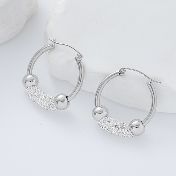 Серьги-кольца в винтажном стиле, круглые, из нержавеющей стали., со стразами