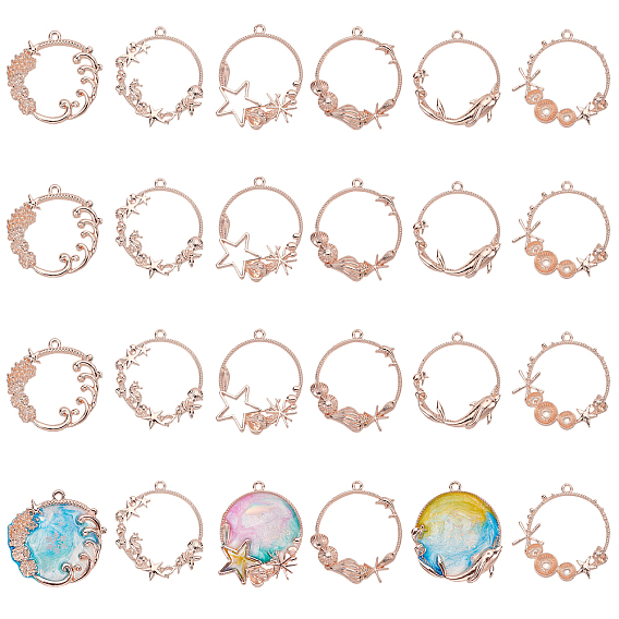 Alloy Open Back Bezel Pendants, For DIY UV Resin, Epoxy Resin, Pressed Flower Jewelry, Ocean Style, Ring