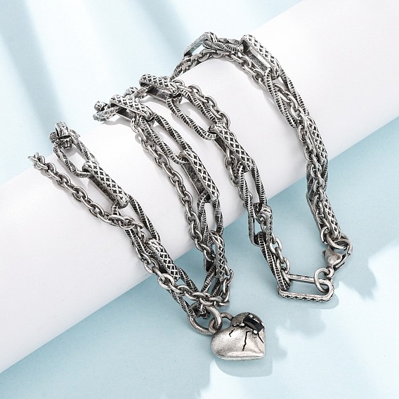 Винтажные 304 подвески в форме сердца из нержавеющей стали, двухслойные ожерелья для женщин