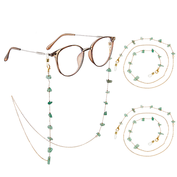 2Цепочки из сплава и драгоценных камней для очков, с застежками-клешнями и резиновыми петлями на концах