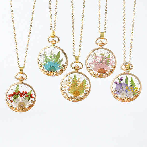 Кулоны-подвески из сплава и смолы в виде засушенных цветов, плоско-круглые