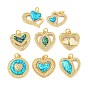 Valentine's Day Brass Micro Pave Cubic Zirconia with Synthetic Opal Pendants, with Jump Ring, Heart & Flat Round