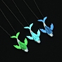 Luminous Glow in the Dark Alloy Whale Pendant Necklaces, with Stainless Steel Curb Chain